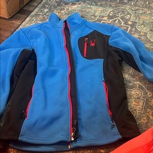 Spyder Blue and Black Fleece Jacket with Red Trim